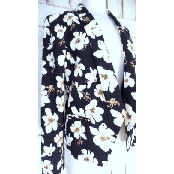 Vintage 90s black cream ivory white floral blazer jacket - Picture 3 of 5